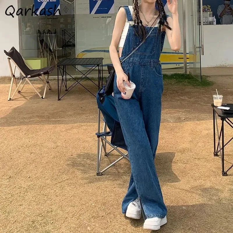 Jumpsuits Women Straight Denim Students Lovely Design Clothing All-match Holiday Side-slit Autumn Beach Harajuku Classy Popular