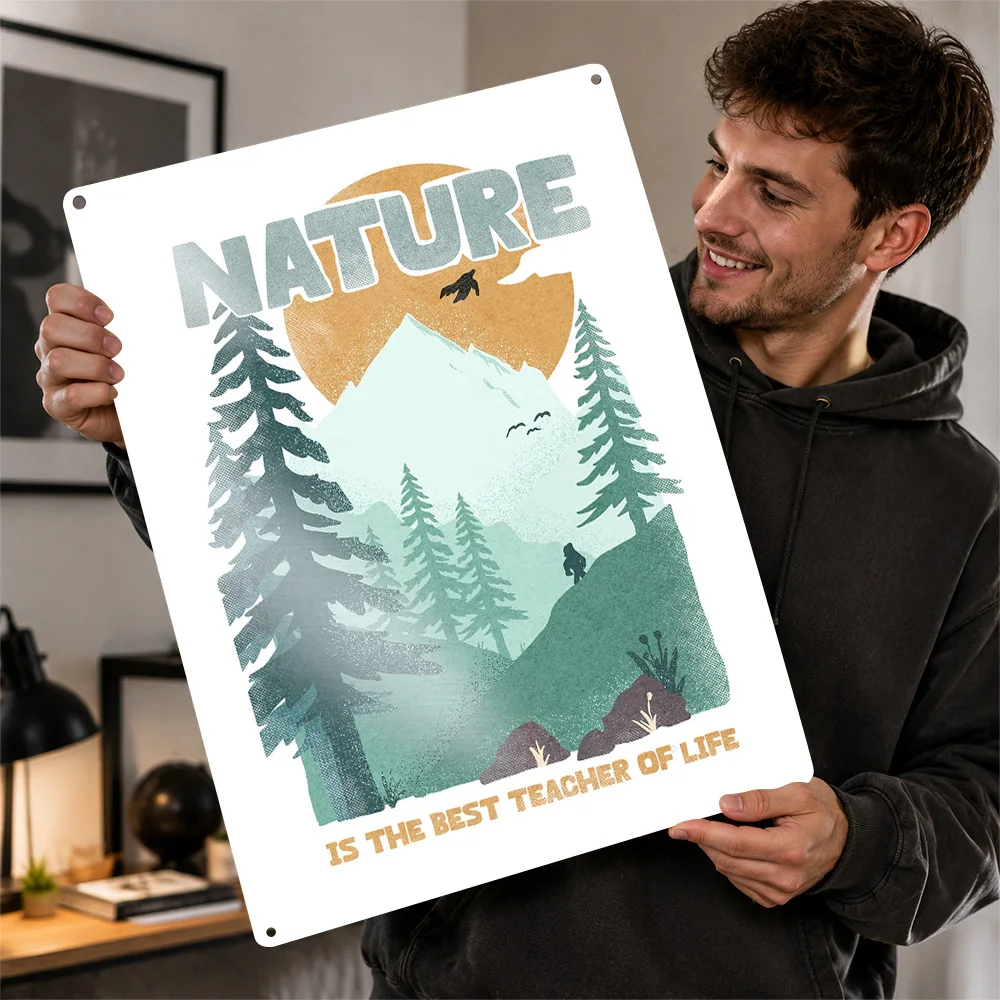 Nature Is The Best Teacher Forest Quote Printed Poster Retro Typography Wall Art For Study Personalized Aluminum Metal Sign Gift