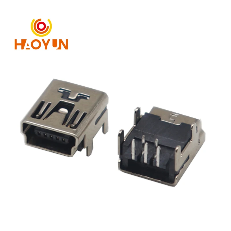 【30-10PCS】MINI 5P pin USB socket interface 90 degree Mini socket plug board 4 positioning pin straight into horizontal T port