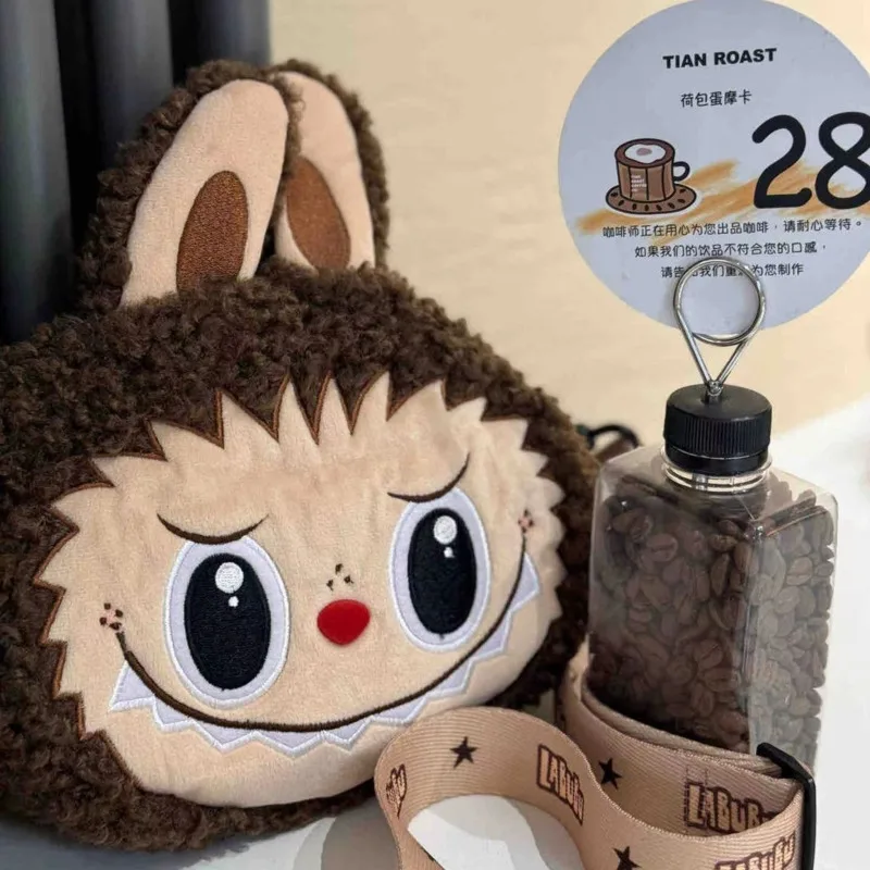 Cartoon Labubu Plush Crossboday Bag Kawaii Popmarts Brown Monster Kid Messenger Bag Cute Plush Makeup Bag Purse Wallet For Women