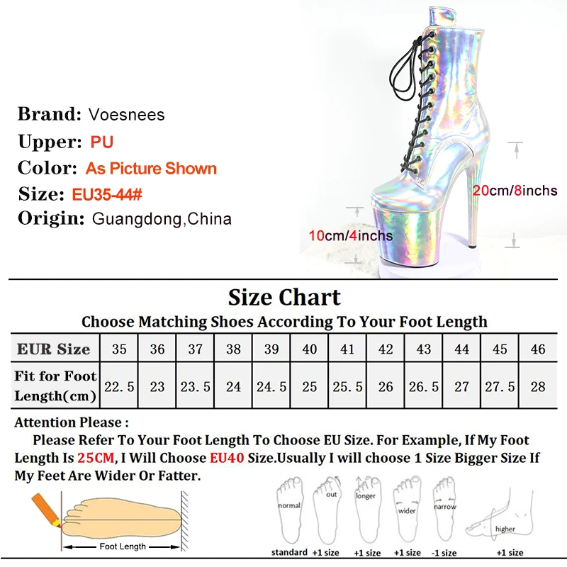 New Silvery 20cm 8Inches Women Ankle Boots Holographic Pole Dance Shoes High Heel Platform Booties High Custom Stripper Boots