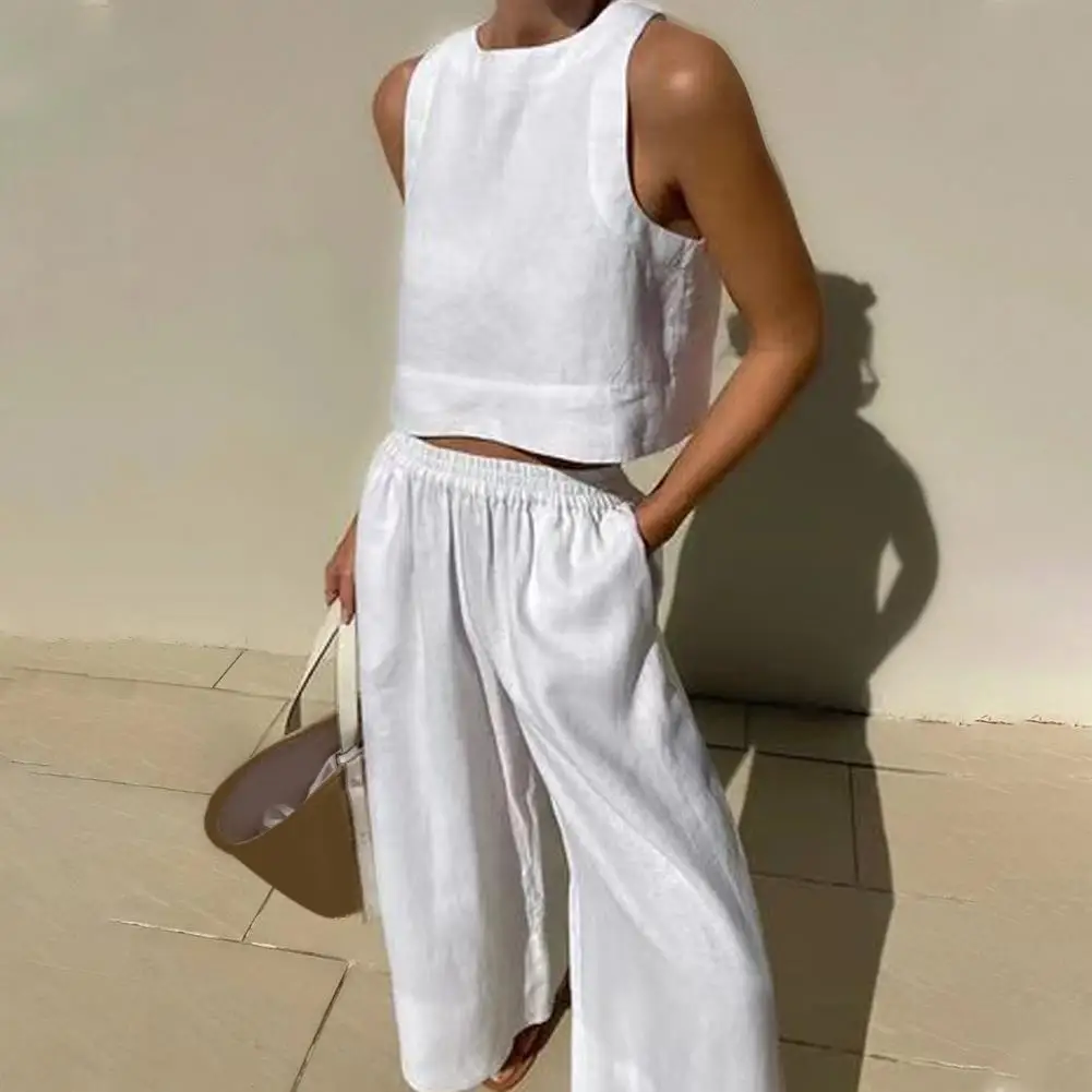 Women Breathable Vest Pants Set Stylish Women's Vest Pants Set with High Waist Wide Leg Pockets for Casual Daily Wear 2 Piece