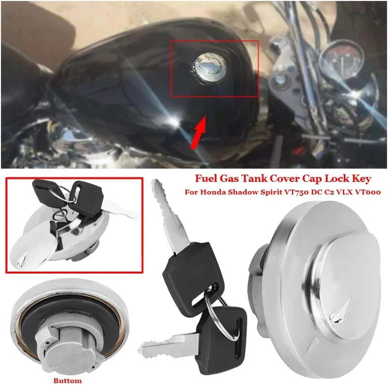 VERYUS Fuel Gas Tank Cover Cap Lock Keys Kit For Honda Shadow Spirit VT750 DC VLX VT600