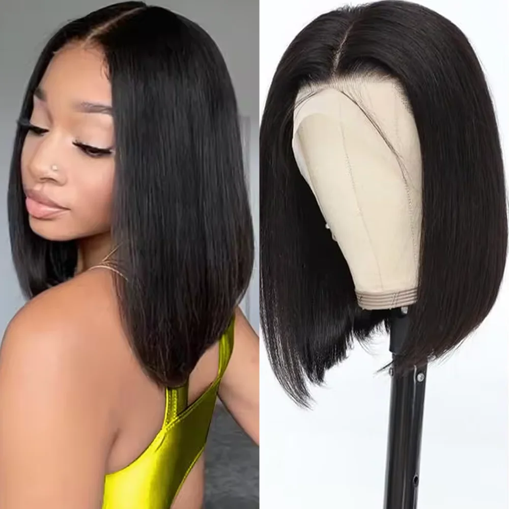 

Straight Short Bob Wig 12 Inch Pre Plucked Closure Remy Hair Wigs For Black Women 200 Density 13x4 Transparent Lace Frontal Wigs