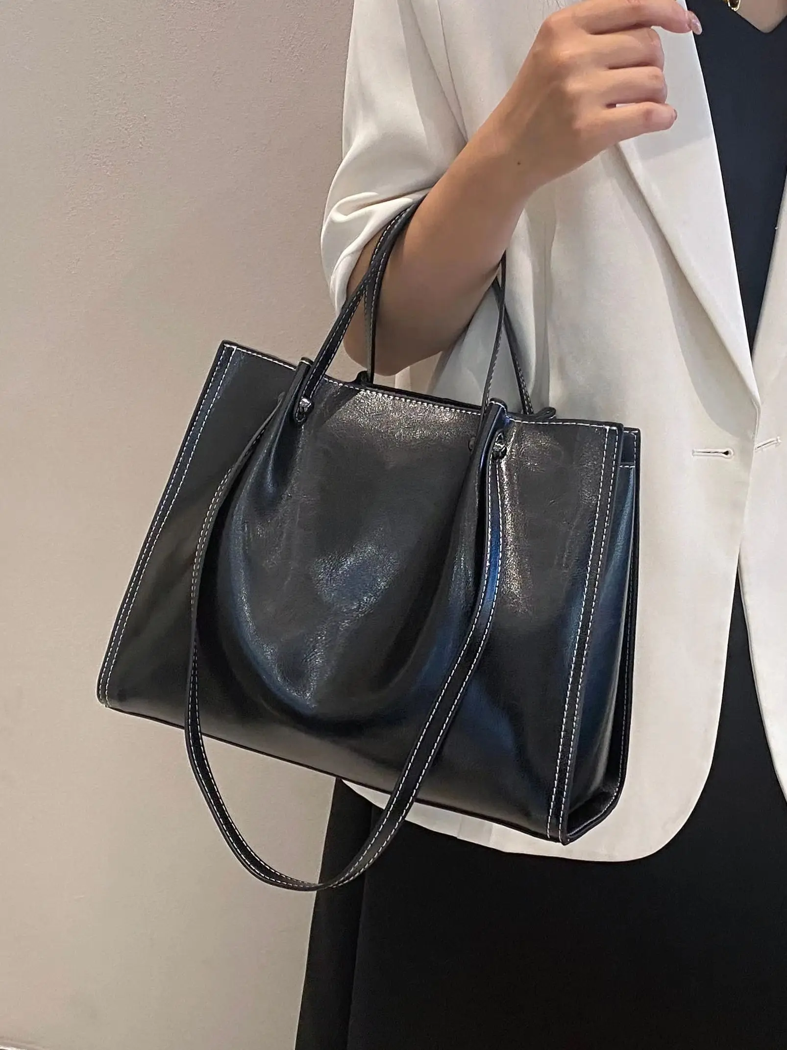 

Натуральная кожаная женская сумка через плечо, люксовая дизайнерская сумка-тоут из воловьей кожи для работы, женская сумка-кроссбоди