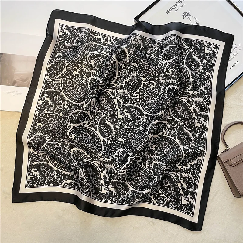 New Paisley Print Square Scarf Soft Satin Bandana Vintage Windproof Head Wrap Shawl Imitation Silk Travel Beach Towel