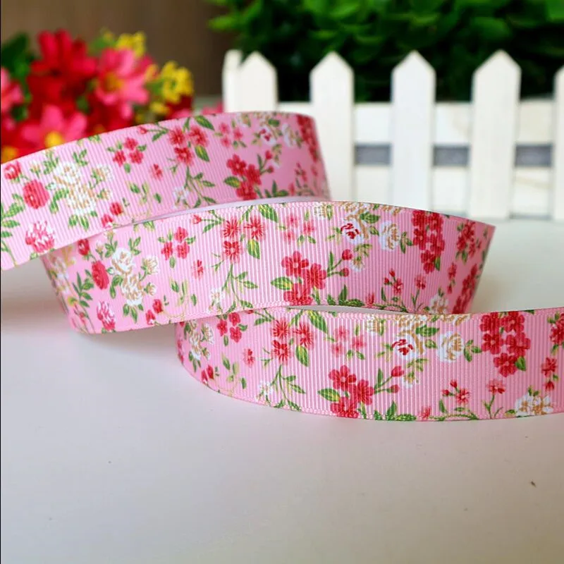 5Yards/Lot 9MM/16MM/25MM Flowers Printed Grosgrain Ribbons DIY Hairbow Ribbon Tape Band DIY Craft Supplies