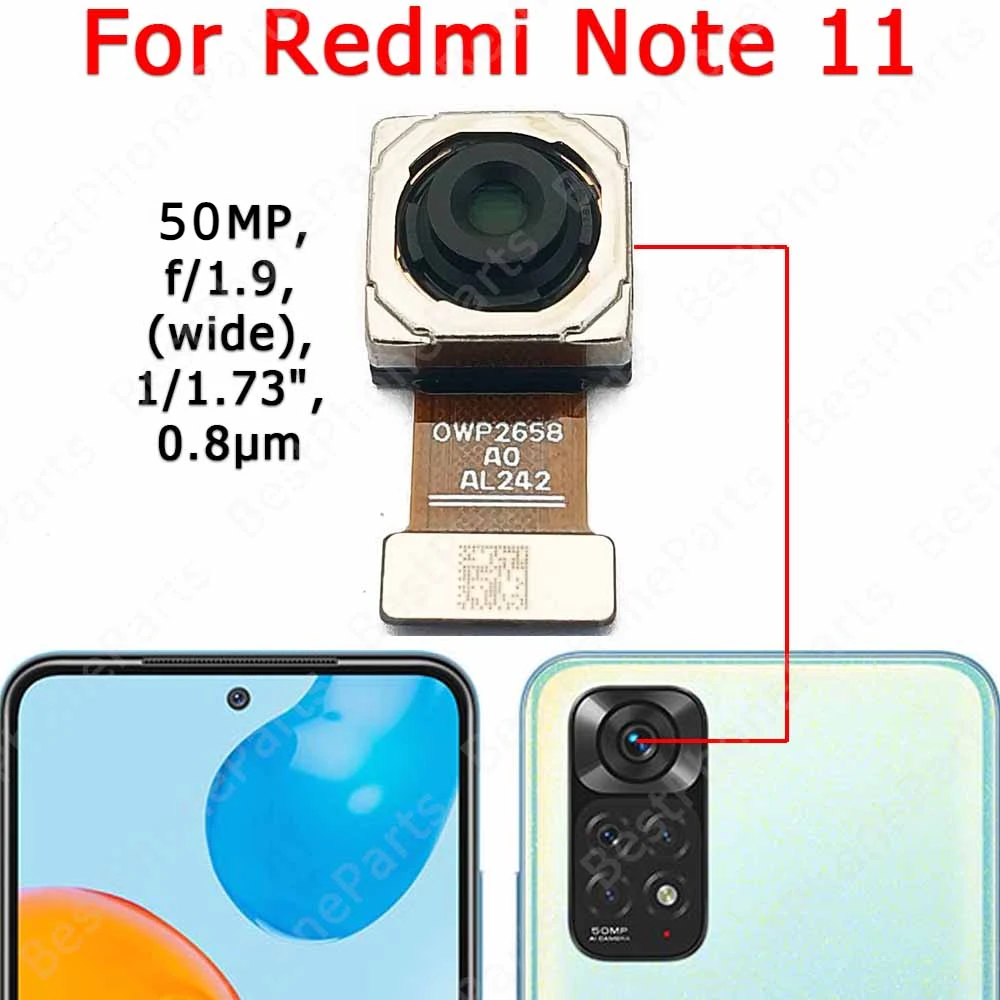 Back Camera For Xiaomi Redmi Note 11 Rear Camera Module Replacement Backside View Flex Spare Parts