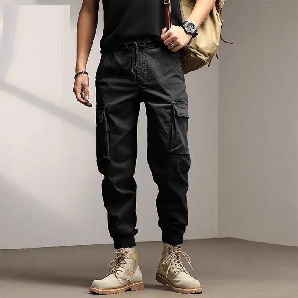 

Spring Autumn Men's Loose Cargo Pants Multiple Pockets Elastic Waist Work Pant Outdoor Hiking Trousers Male