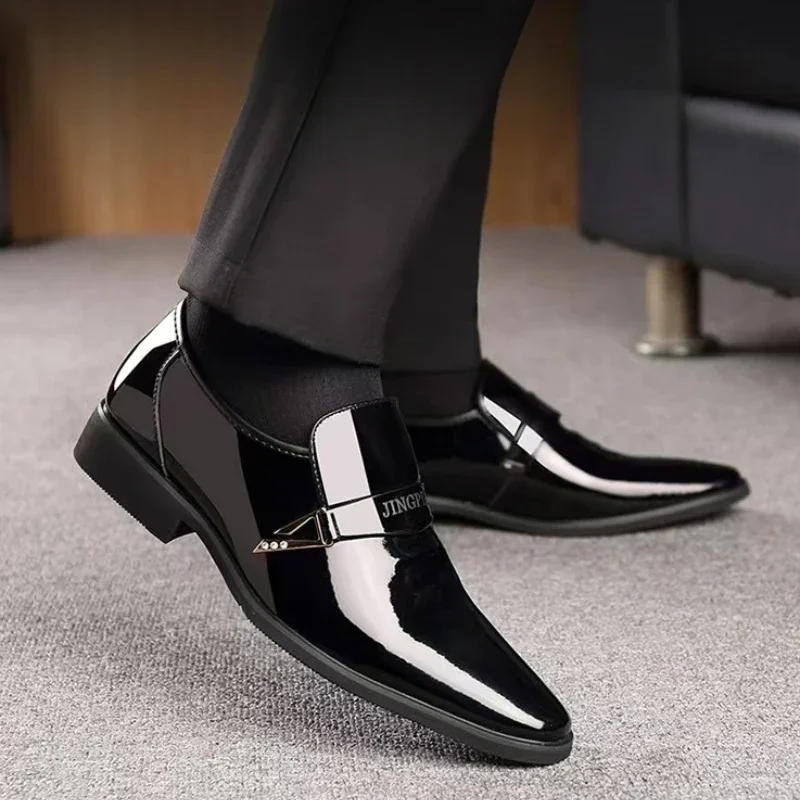Men's Leather Shoes Business Shoes Bright Leather Oxford Shoes Lacquer Pointed Toe Male Loafers Slip on Designer Men Dress Shoe image 4