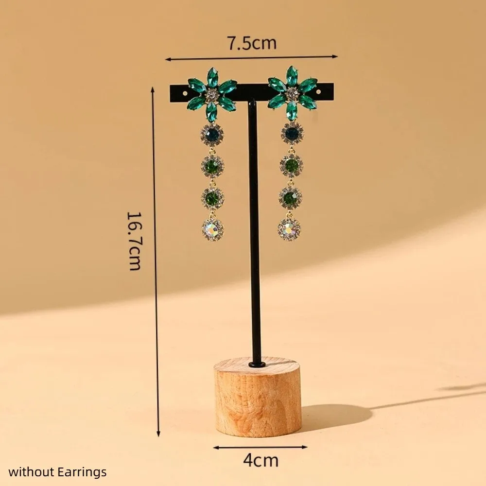 T-Bar Jewelry Display Rack Photography Props Desktop Earring Display Stand With Wooden Base Earrings Hanging Organizer Earring