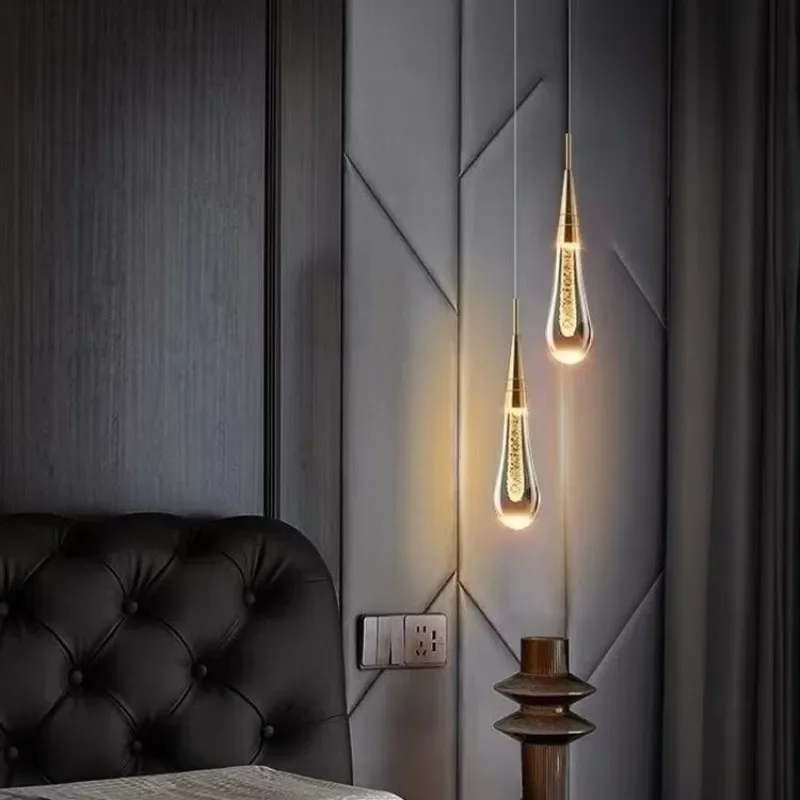 

Frosted Ice-Drop Crystal Pendant Light - Nordic Minimalist Bedroom & Living Room Wall Decor, Sleek Linear Pendant