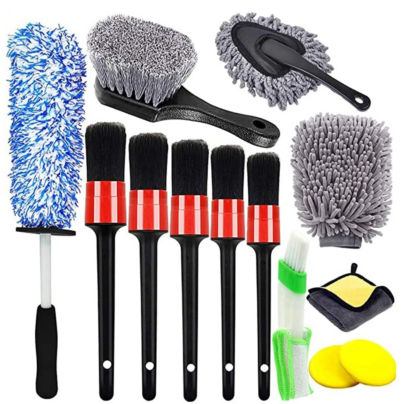 

13Pcs Microfiber Car Wheel Tire Brush Detailing Brushes Kit Towel Gloves Applicator Pad Air Vent Brush Cleaning