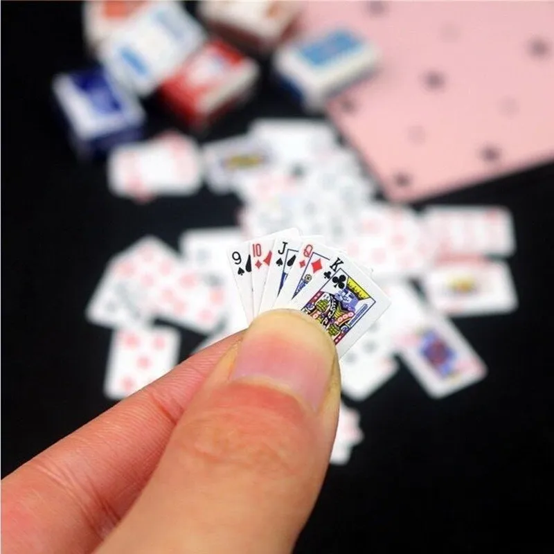 1 Set Mini Poker Playing Cards Cute Miniature Games Funny Active Atmosphere Travel Toys Prank Props Dollhouse Accessories