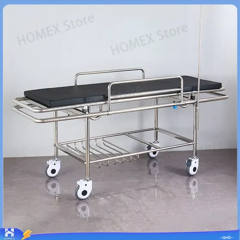 Emergency Transport Stretcher Cart Stainless Steel Manual Portable Hospital Ambulance Gurney with Adjustable Backrest