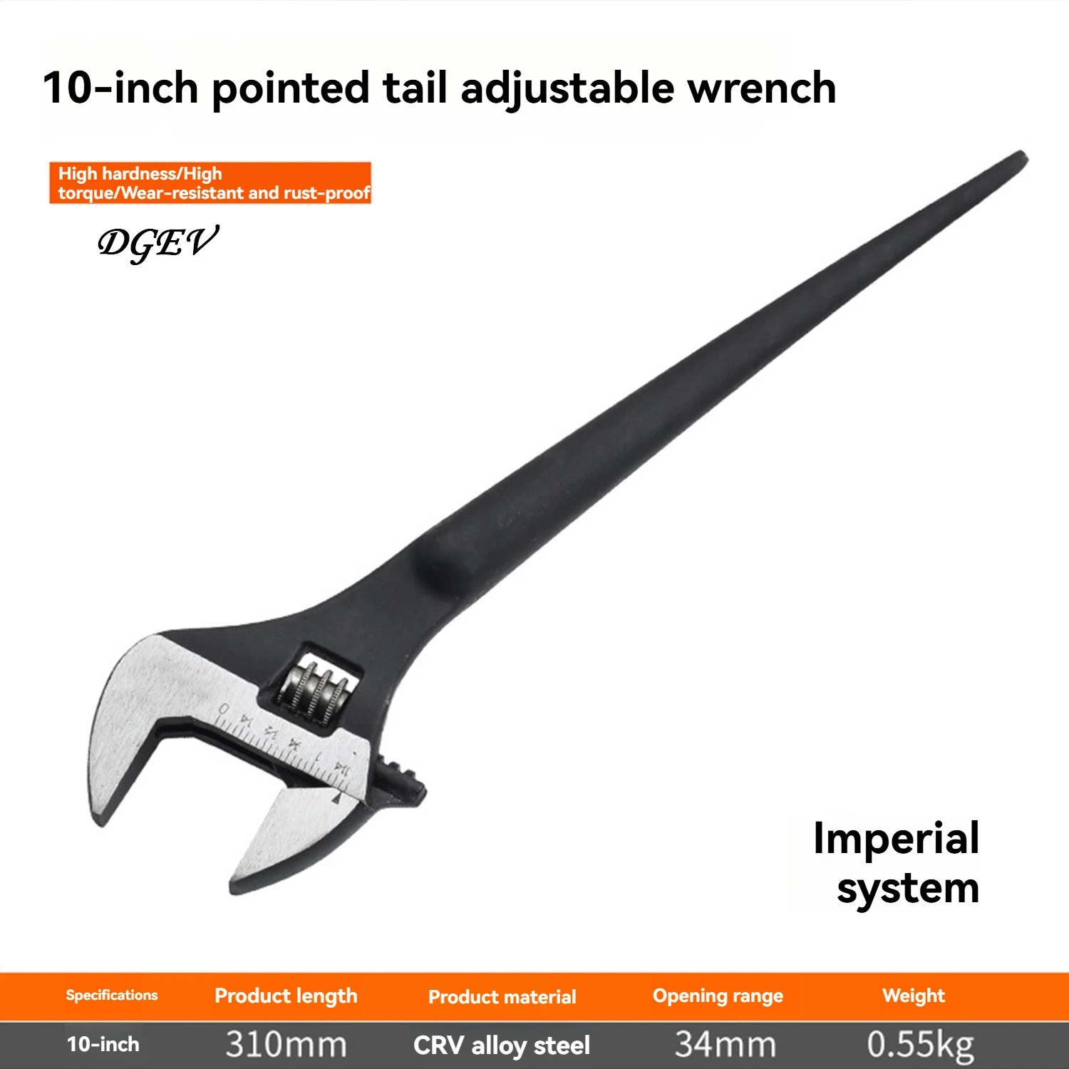 DGEV Set van 3 verstelbare spudwrenches met zwarte oxidecoating, verstelbare spudwrenchset 8-inch, 10-inch, 12-inch set en metrische S