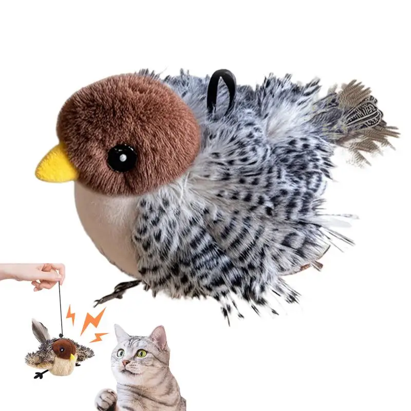 Cat Interactive Toys Catnip Electric Pat Bird with Catnip Dog Cats Touch-Activated Squeaky Plush Toy Simulated Chirping Cat Toys