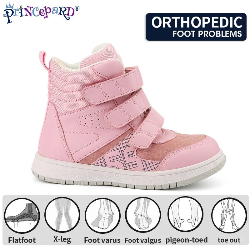 Princepard Girls Boys Orthopedic Boots High Top Winter Corrective Kid Shoes with Arch Support Insoles