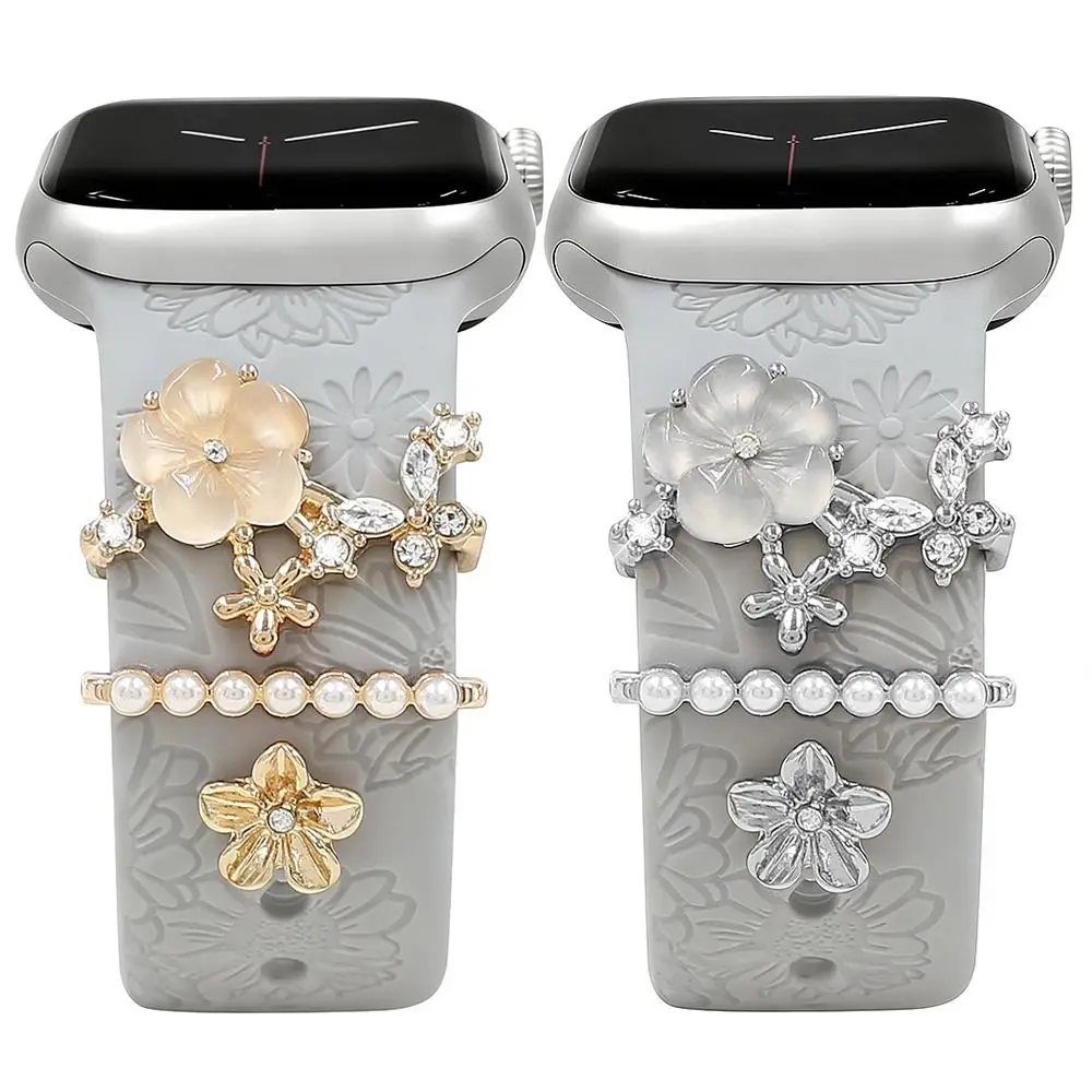 Metal Strap Decorative Ring Flower Diamond Watch Bracelet Decoration Jewelry Watchband Charms Ornament for Apple Watch Strap