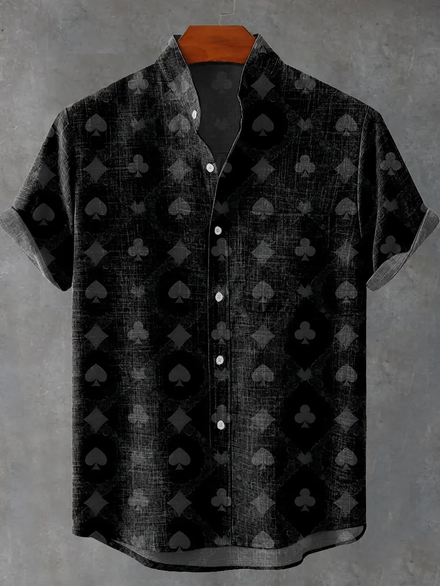 New men's short sleeved shirt with retro ethnic pattern, flower color, artistic printing, casual short sleeved shirt
