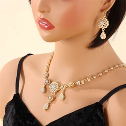 Moroccan Style Women's Wedding Jewelry, Necklace And Earrings 2-Piece Set, Full Of Rhinestone Setting