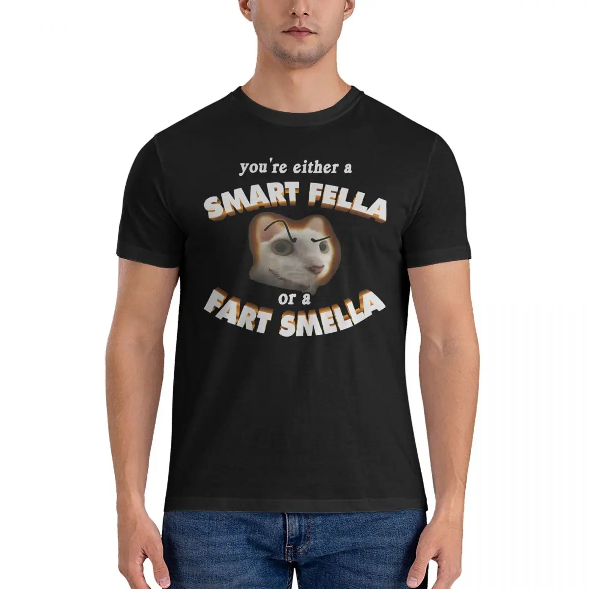 Vintage You're A Smart Fella  A Fart Smella Round Neck Pure Cotton T Shirts MEME CAT Short Sleeve Tee Shirt New Arrival Clothes