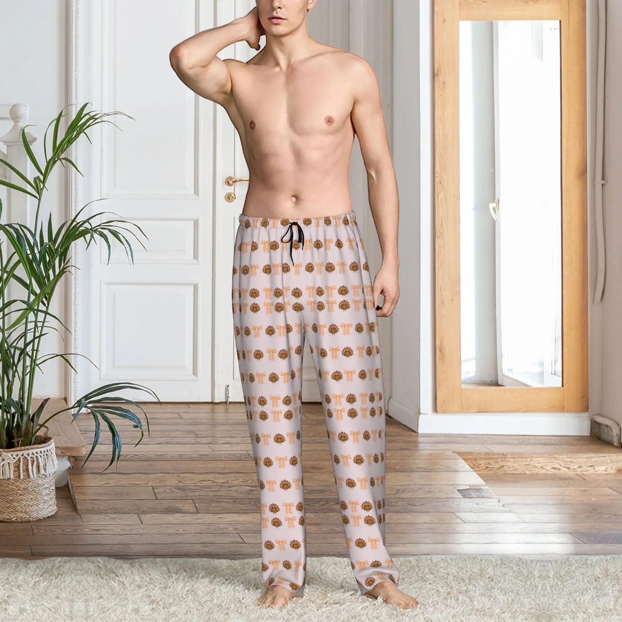 Custom Print Men Thanksgiving Day Pajama Pants  Sleepwear Sleep Lounge Bottoms with Pockets view 6
