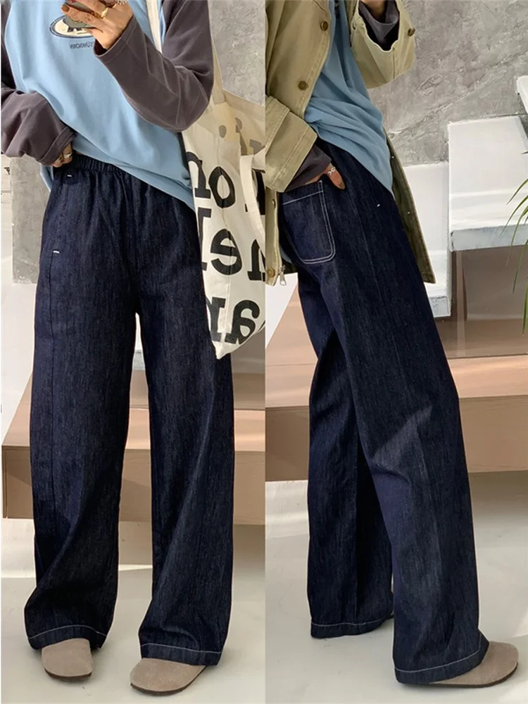 

Джинсы Feita с высокой талией, прямые, облегающие, синие, женские, повседневные, узкая версия, широкие штанины, осенняя мода, хлопковый деним