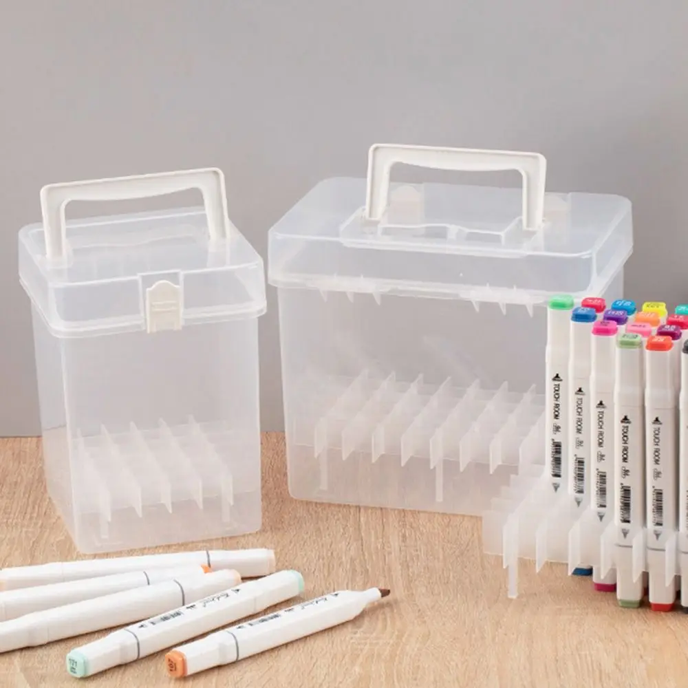 Portable Plastic Marker Pen Organizer Transparent Multi-slot Desk Pen Holder Handheld Waterproof Marker Storage Box Students