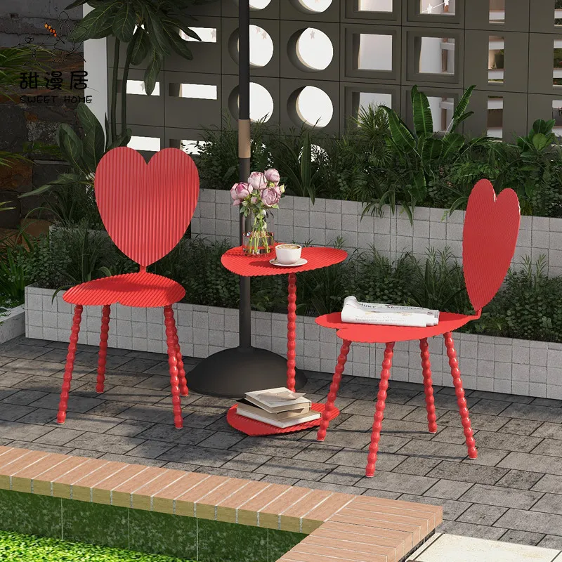 Red love master design tables and chairs extremely  metal modern art posing Internet celebrity modeling table and chair set