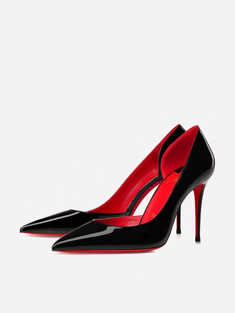 red bottom pumps sexy side open stiletto heels women pointed tow shallow single shoes for spring summer black nude