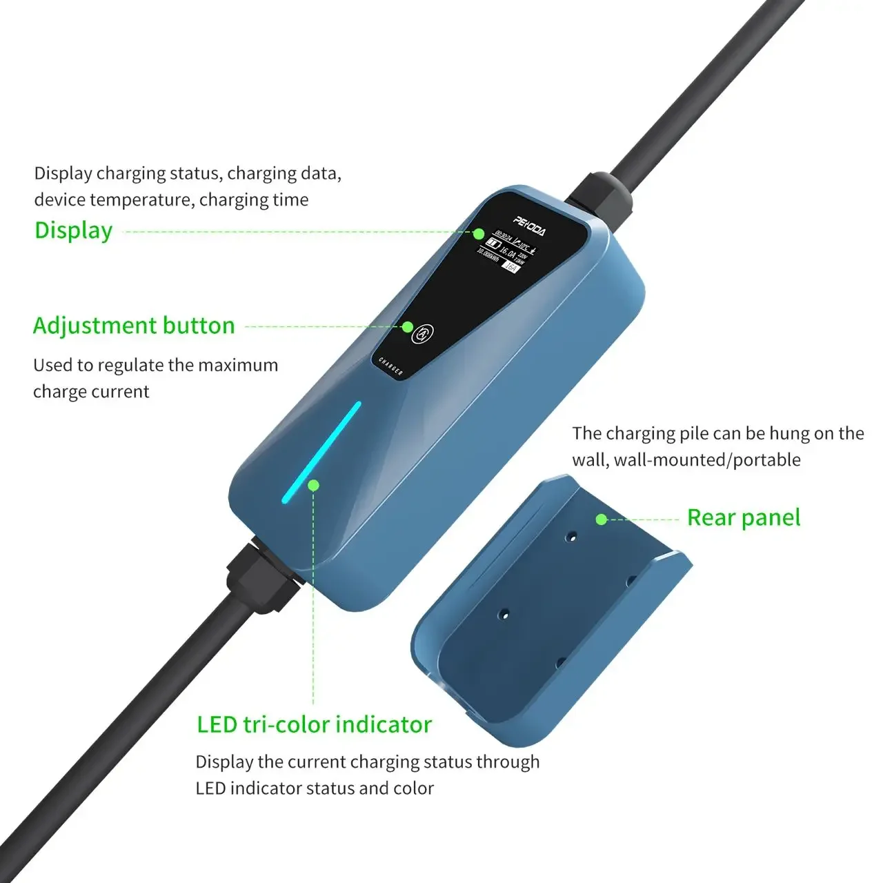 PENODA Factory OEM ODM Mode 2 To Red Plug Electric Car EV Charging Level 2 Evse Controller 16A 11KW Portable EV Charger