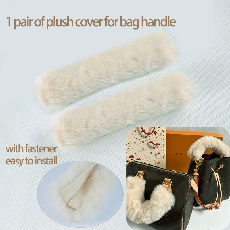 Tanqu Universal Fur Furry Hook Loop Fastener Sleeves Cable Cover for Leather Rope Handles for O Bag Obag Women Shoulder Handbag