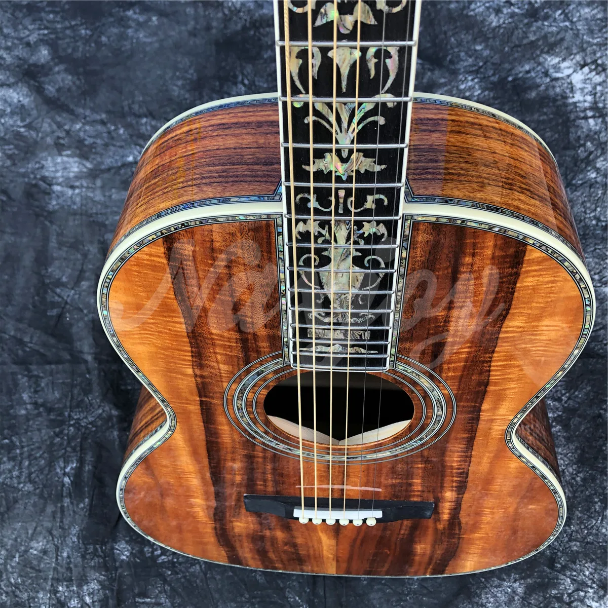 39 Inches All Koa Wood OOO Type Acoustic Guitar Real Abalone Inlays Ebony Fingerboard Electric Guitar