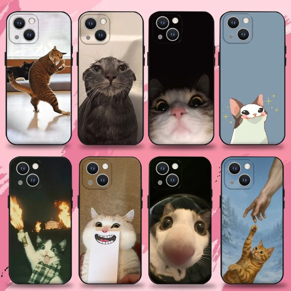 

Cat Memes Phone Case For iPhone 16,15,14,13,12,11 Plus,Pro Max,XS,X,XR,SE,Mini,8,7,Soft Silicone Black Cover