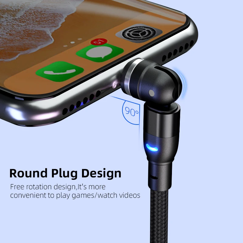 SZYUPXIN 540° Rotate Magnetic Cable Micro USB Charger 3 In 1 LED Magnet Cord Type C Cable For iphone 11 12 Pro XS Xiaomi Samsung