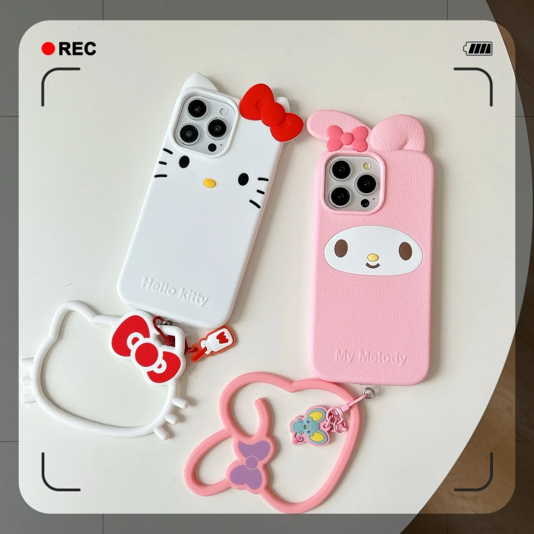 

Cartoon Hello Kitty Melody Phone Case For iPhone16 15 14 13 12 Pro Max Shockproof Silicone Soft Cover with KeyChain wristband﻿﻿﻿