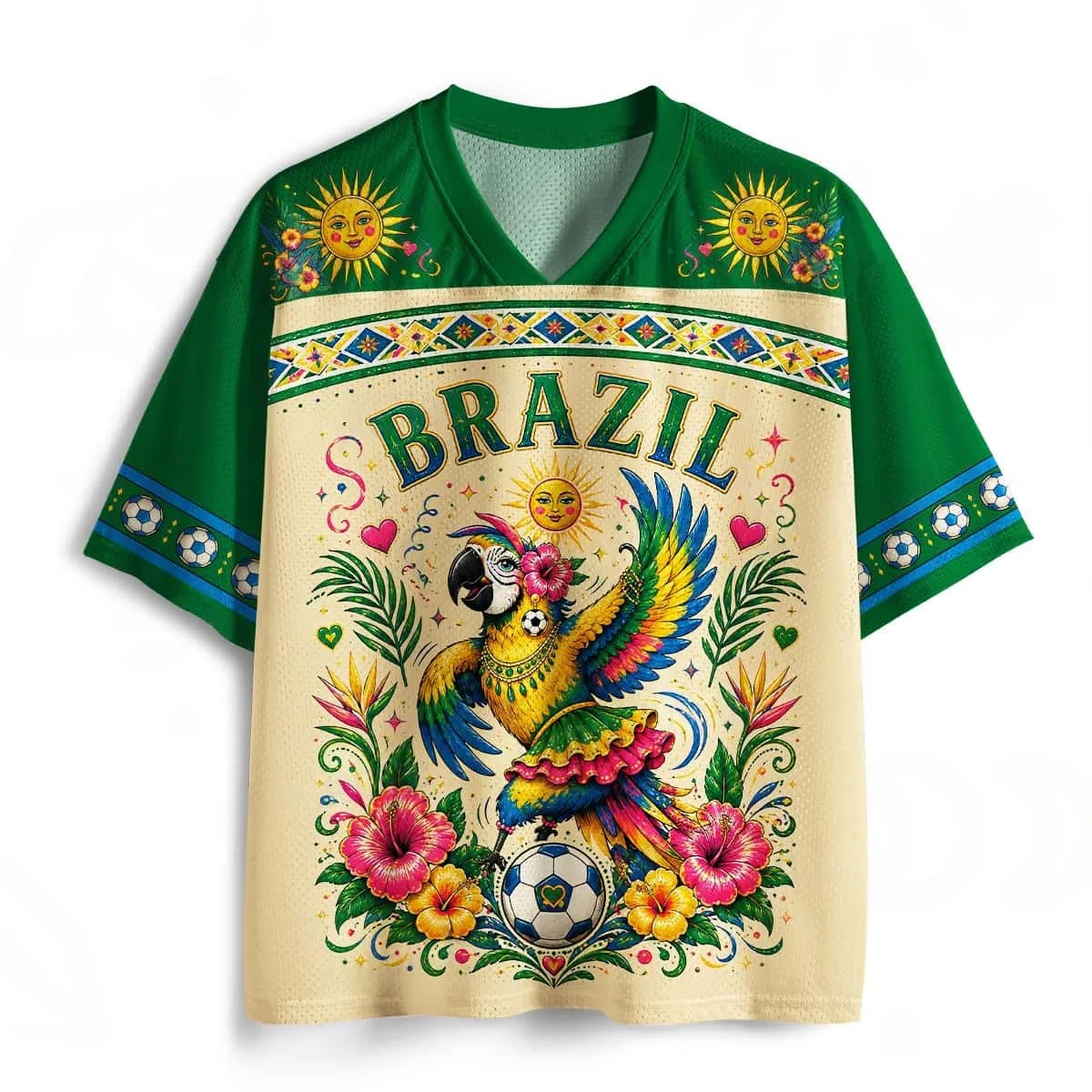 2026 South American Style Parrot Football Mesh Short Sleeved Children's Adult Parent-child Couple Versatile Loose Breathable Top