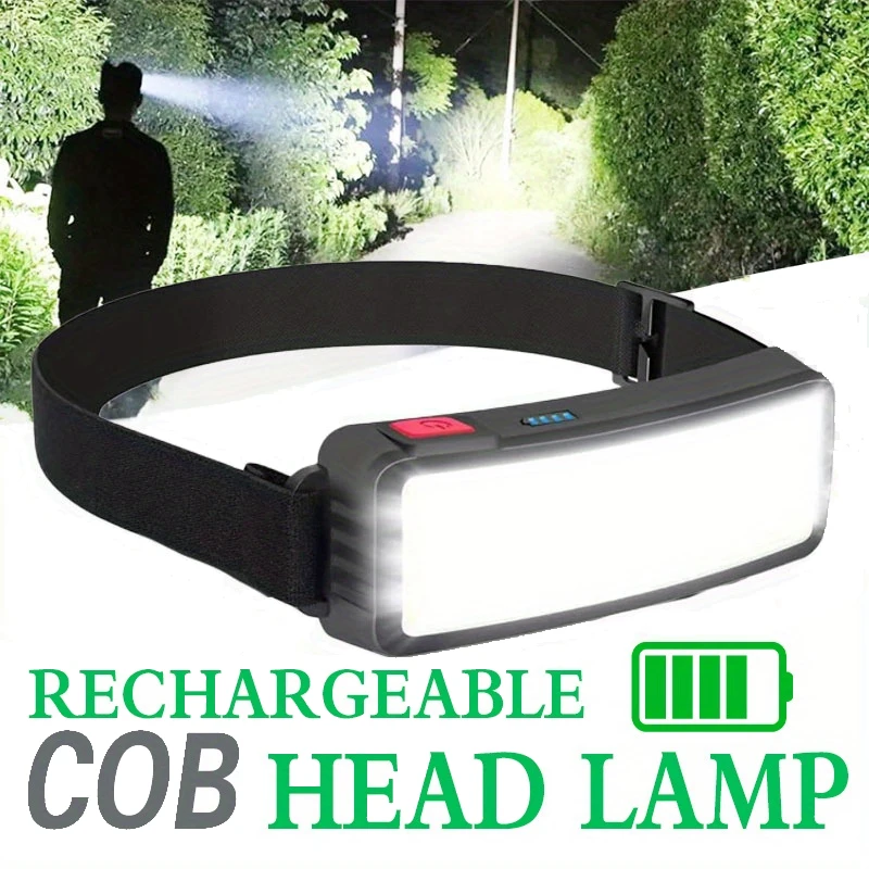Powerful COB LED Headlamp USB C Rechargeable Head Flashlight Built-in Battery Outdoor Fishing Camping Lantern Waterproof Torch