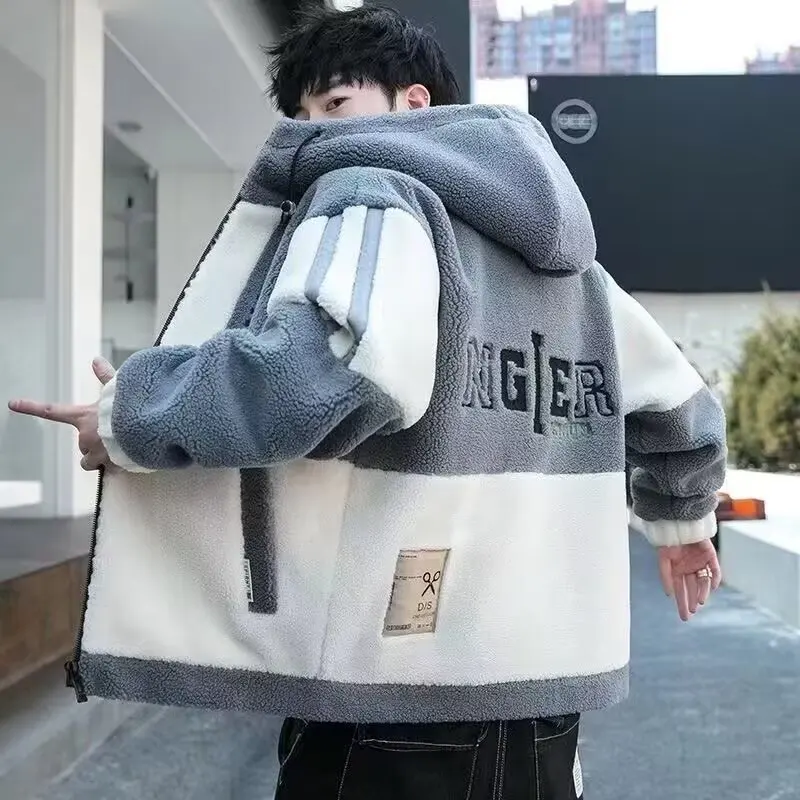 سترة عادية من جلد الخراف بياقة واقفة للرجال، أنماط جديدة للخريف والشتاء، سترة قطنية النسخة الكورية، لون خالص، شبابية