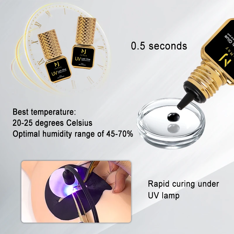 JOMAY 5ml 속눈썹 접착제 0.5초 속눈썹 연장용 UV 글루 장기 지속력 75일 UV 블랙 글루 속눈썹 연장용