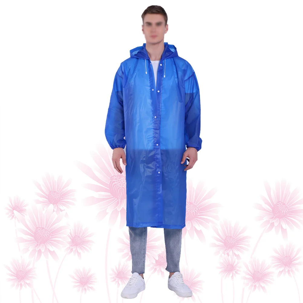 

1pcs Eva Eco-Friendly Raincoat Dark Blue Reusable Waterproof Adult Poncho Hood Elastic Cuff For Outdoor Hiking Camping Travel