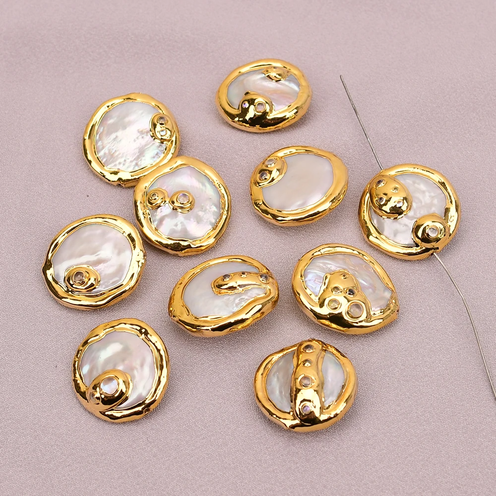 APDGG 10 Pcs 25x27mm Natural White Coin Pearl Beads Vintage Jewelry Handmade Accessories