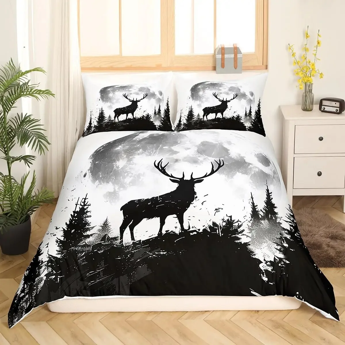 Deer Elk Duvet Cover King Queen Farm Deer Forest Comforter Cover Moose Wildlife Animal Bedding Set Camping Hunting Quilt Cover