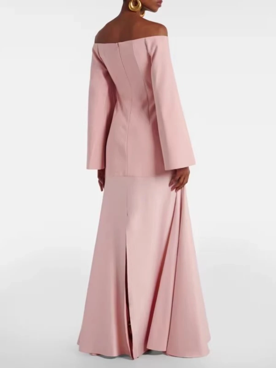 TWOTWINSTYLE Solid Slimming Elegant Evening Dresses for Women Slash Neck Long Sleeves Patchwork Folds Dress Female Clothing New