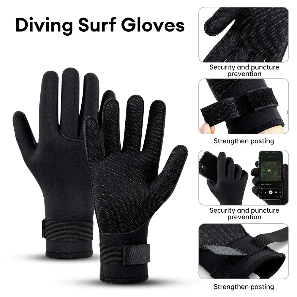 1 Pair Diving Surf Gloves Surf 3mm Neoprene Warm Anti-Slip Wetsuit Gloves for Spearfishing Swimming Rafting Kayaking Paddling