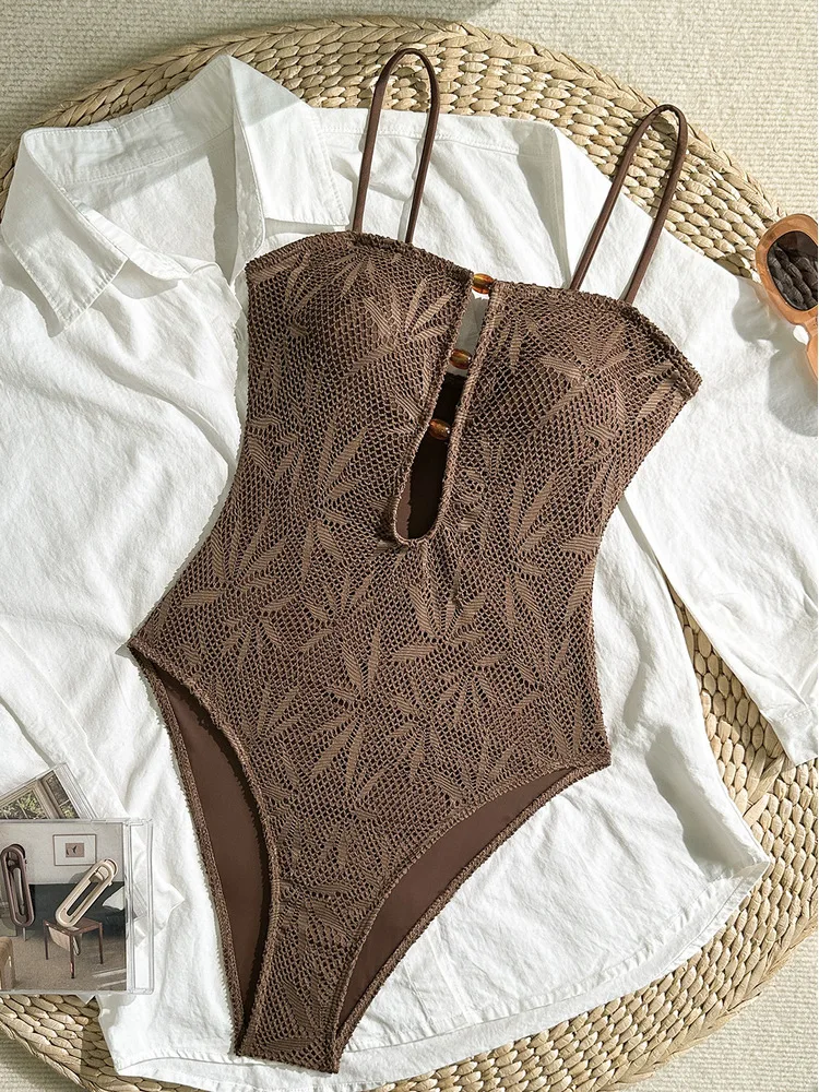 2026 New Sexy Solid Color One-piece Women's Swimsuit Female Summer Tight-fitting Jacquard Beach Vacation Bikini