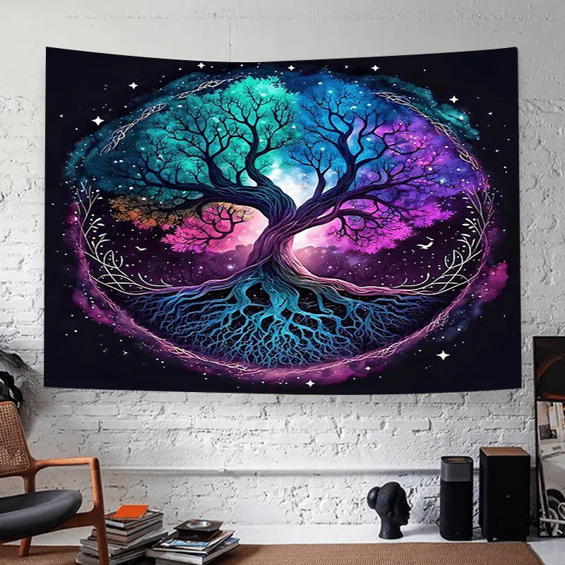 VIKAMA Sternenhimmel Baum des Lebens Wandteppich leuchtender Nebel Wohnzimmer Sofa Hintergrund nordischen Stil Raumdekoration