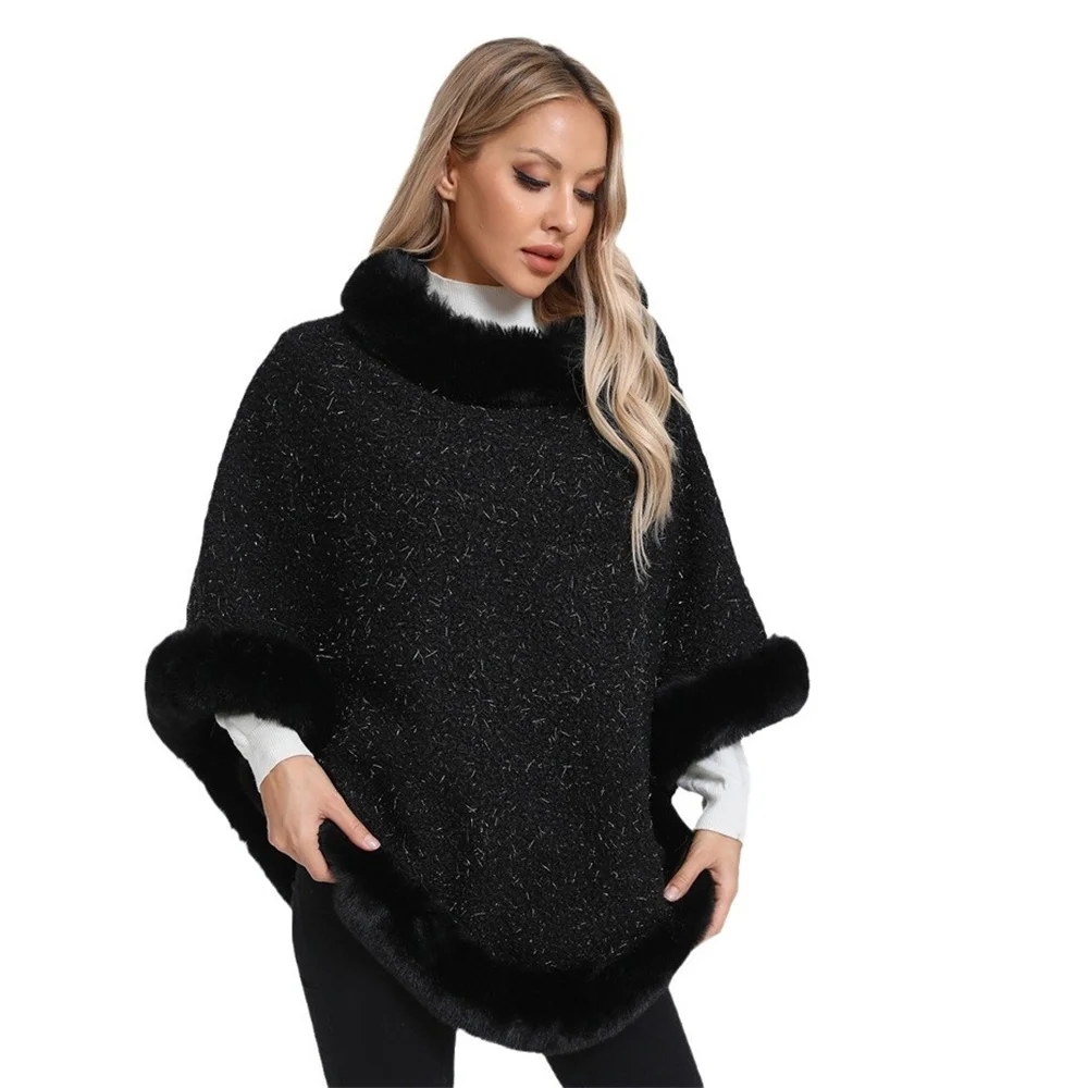 6 Colors Women Granular Velvet Bright Silk Solid Pullover Faux Fur O Neck Loose Cape Outer Wear Winter Thick Warm Shawl Coat