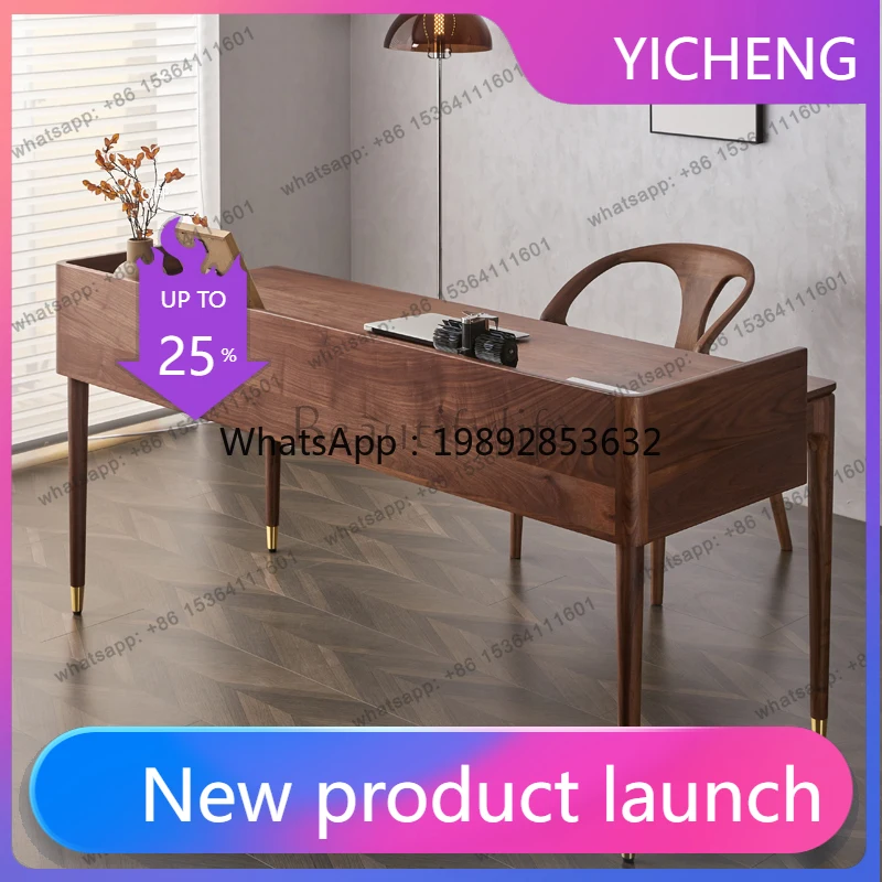 

LYY North American black walnut desk solid wood home study with socket desk log